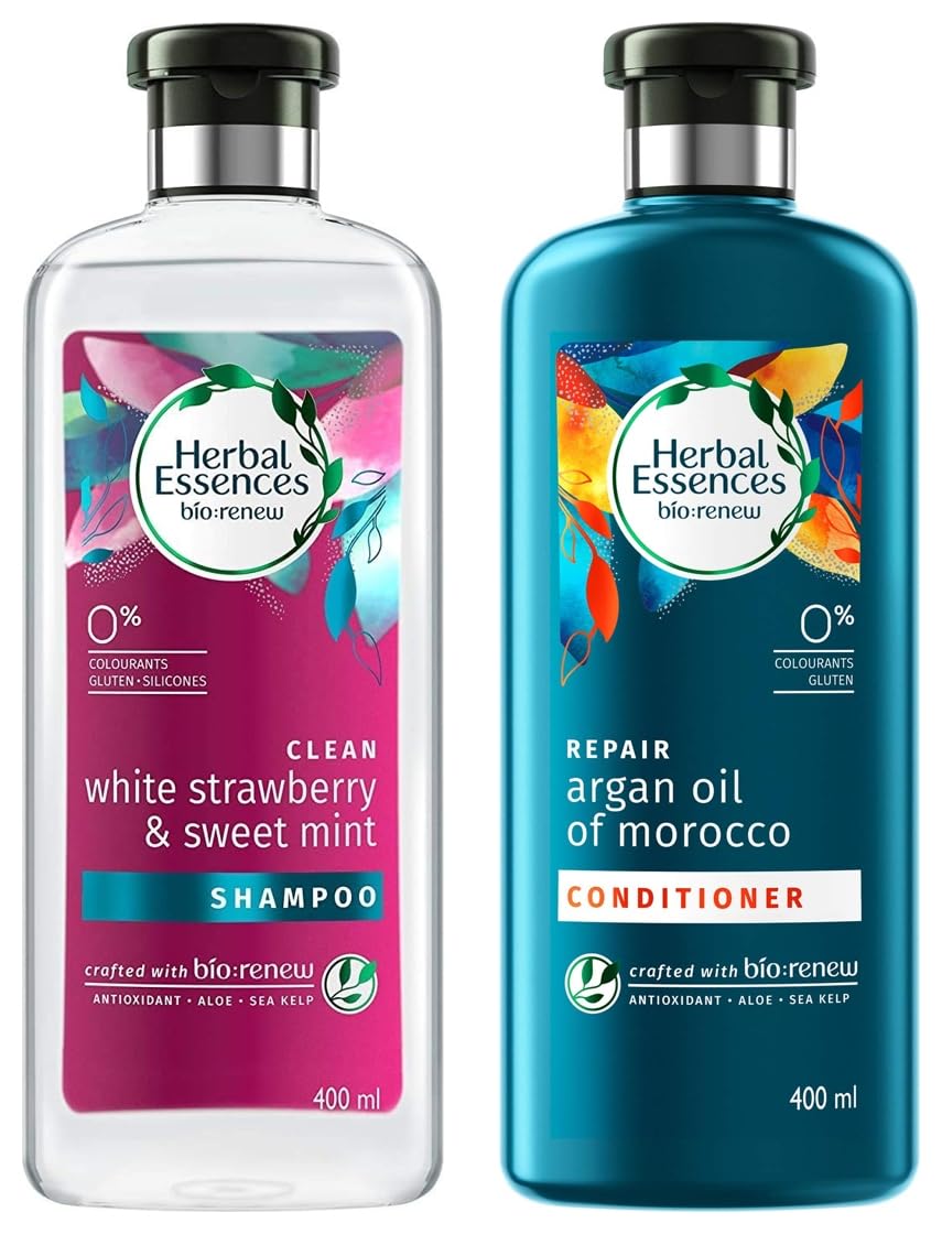 Herbal Essences Bio: Renew White Strawberry And Sweet Mint Shampoo, 400 Ml With Herbal Essences Bio Renew Argan Oil Of Morocco Conditioner, 400 Ml