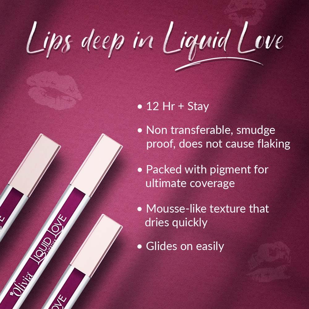 Oliva Liquid Lipstick, 12HR Long-lasting Matte Lipstick, Non Transfer, High Coverage, Water & Smudge Proof, Light Weight & Cruelty-Free - 2ml (Plum Pop 12)
