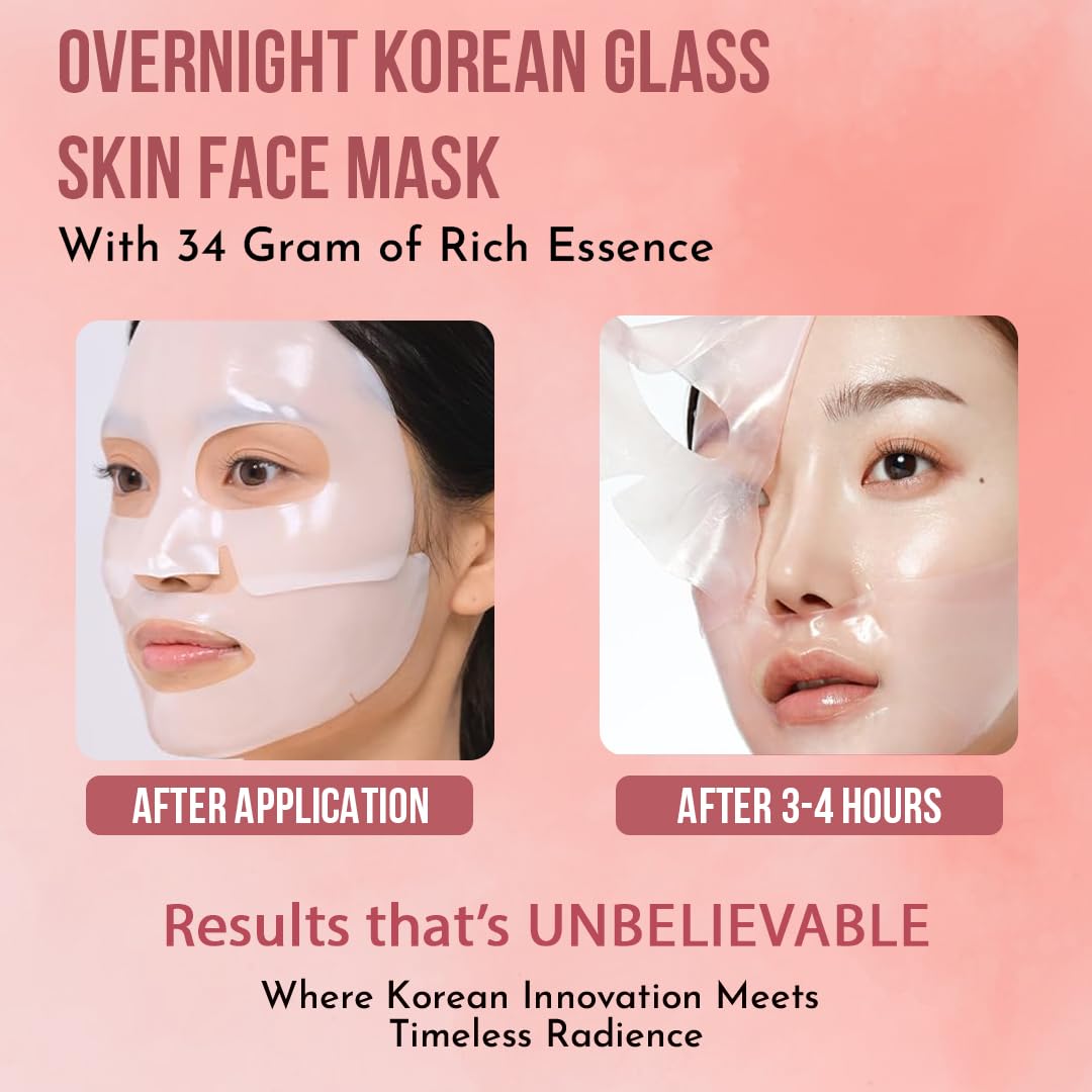 WILDGLOW Korean Glass Skin Bio-Collagen Overnight Face Mask for Deep Hydration, Pigmentation, Anti-Aging & Pore Minimizing | Hyaluronic Acid, Niacinamide, Vitamin E & Centella | Pack of 4