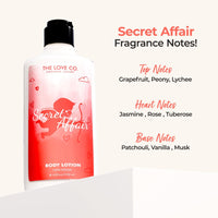 THE LOVE CO. Secret Affair Body Lotion - Nourishing Moisturizer Cream for Dry Skin - Suitable for Men and Women with Jojoba Oil, Shea Butter & Vitamin E - 250ml