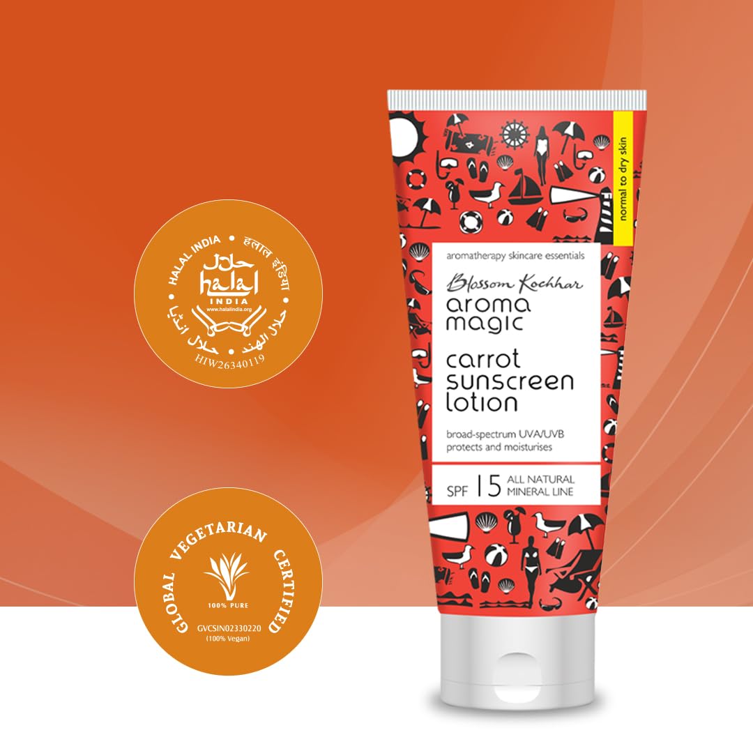 Aroma Magic Carrot Sunscreen Lotion With Broad Spectrum Protection UVA/UVB |SPF 15 |For Normal To Dry Skin | 50 ml