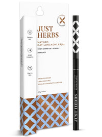 Just Herbs Retractable 2 in 1 Herbal Eyeliner + Kajal with Almond Oil & Vitamin E, 11 Hour Stay, Singlestroke, Smudgeproof & Fadeproof - Black 0.3g