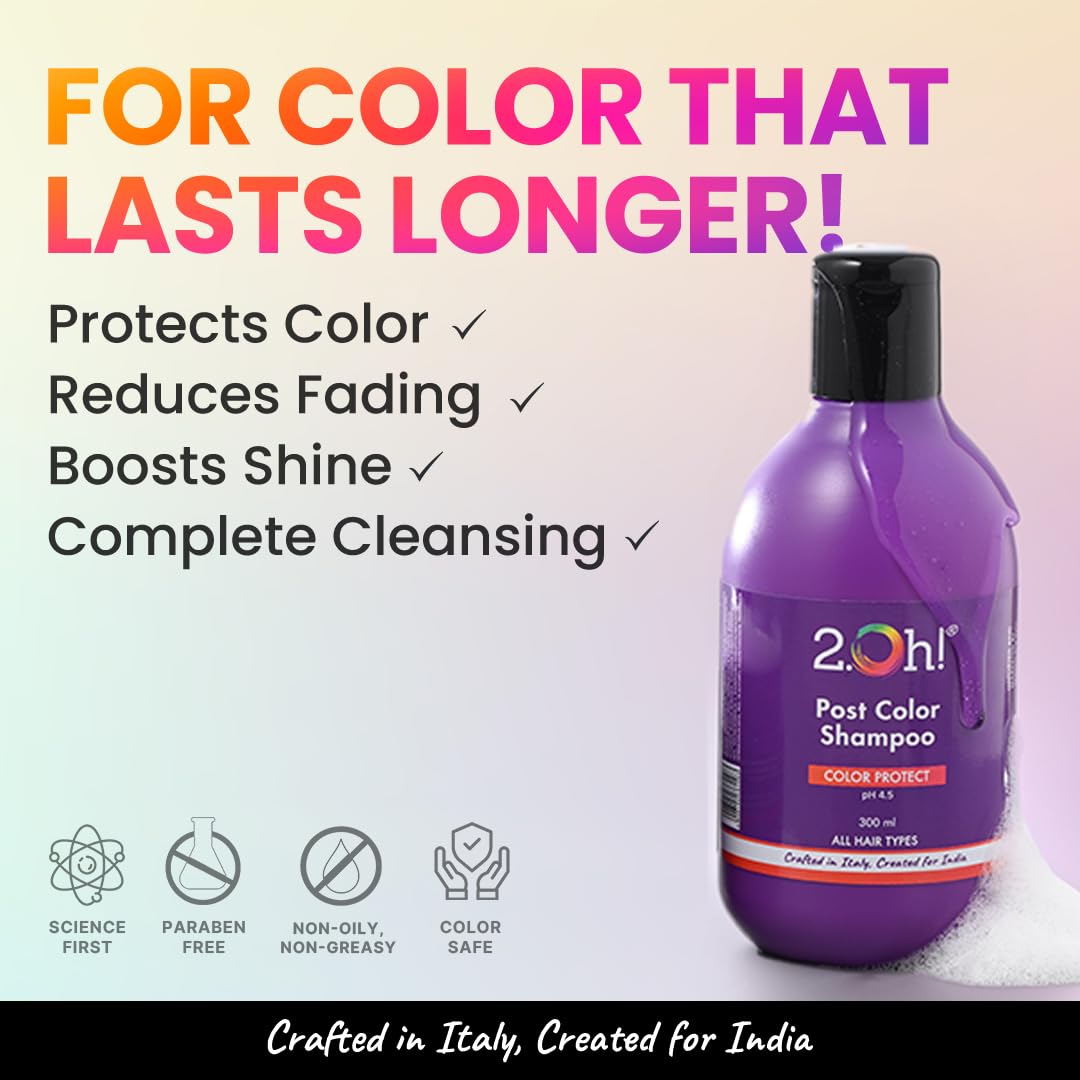 2.Oh! Italian Post Color Shampoo with Color Protect Complex | Daily Use Shampoo for Coloured Hair with pH 4.5 | Anti Frizz Shampoo for Color Treated Hair | Colour Protect Shampoo for Women and Men