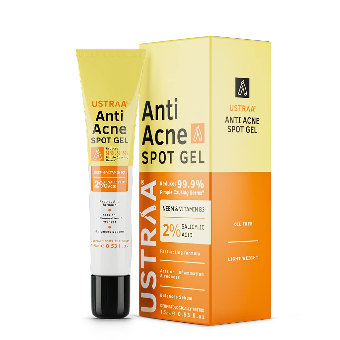 Ustraa De-Tan Face Mask Dry Skin - 125g - Wash-off mask | with White Charcoal | Effective Tan Removal & Anti Acne Spot Gel - 15ml | Reduces 99.9% Pimple-Causing Germs | With Neem & 2% Salicylic Acid