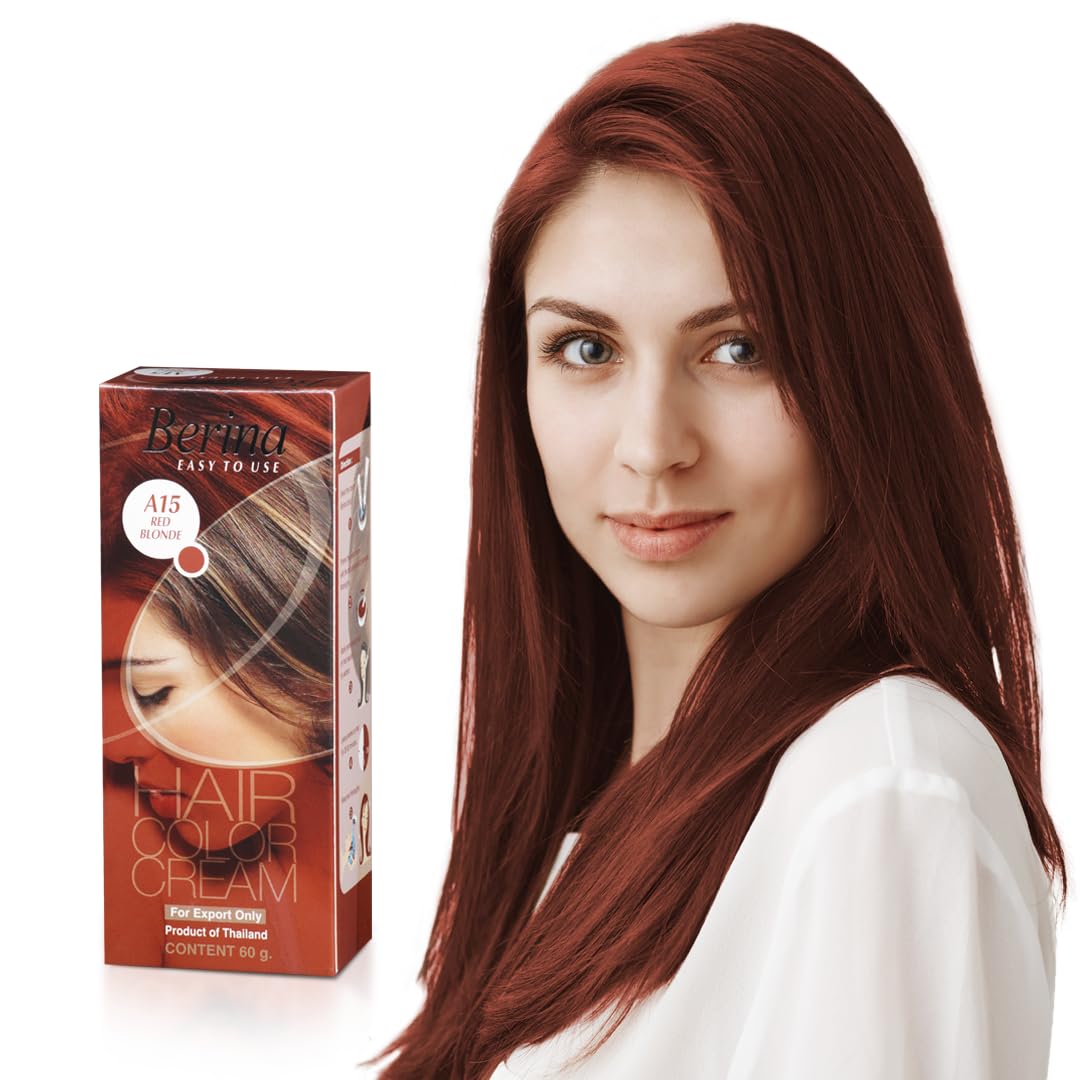 Berina Professional | Permanent Hair Color Cream | 60gm | A15 Red Blonde | Long Lasting Color