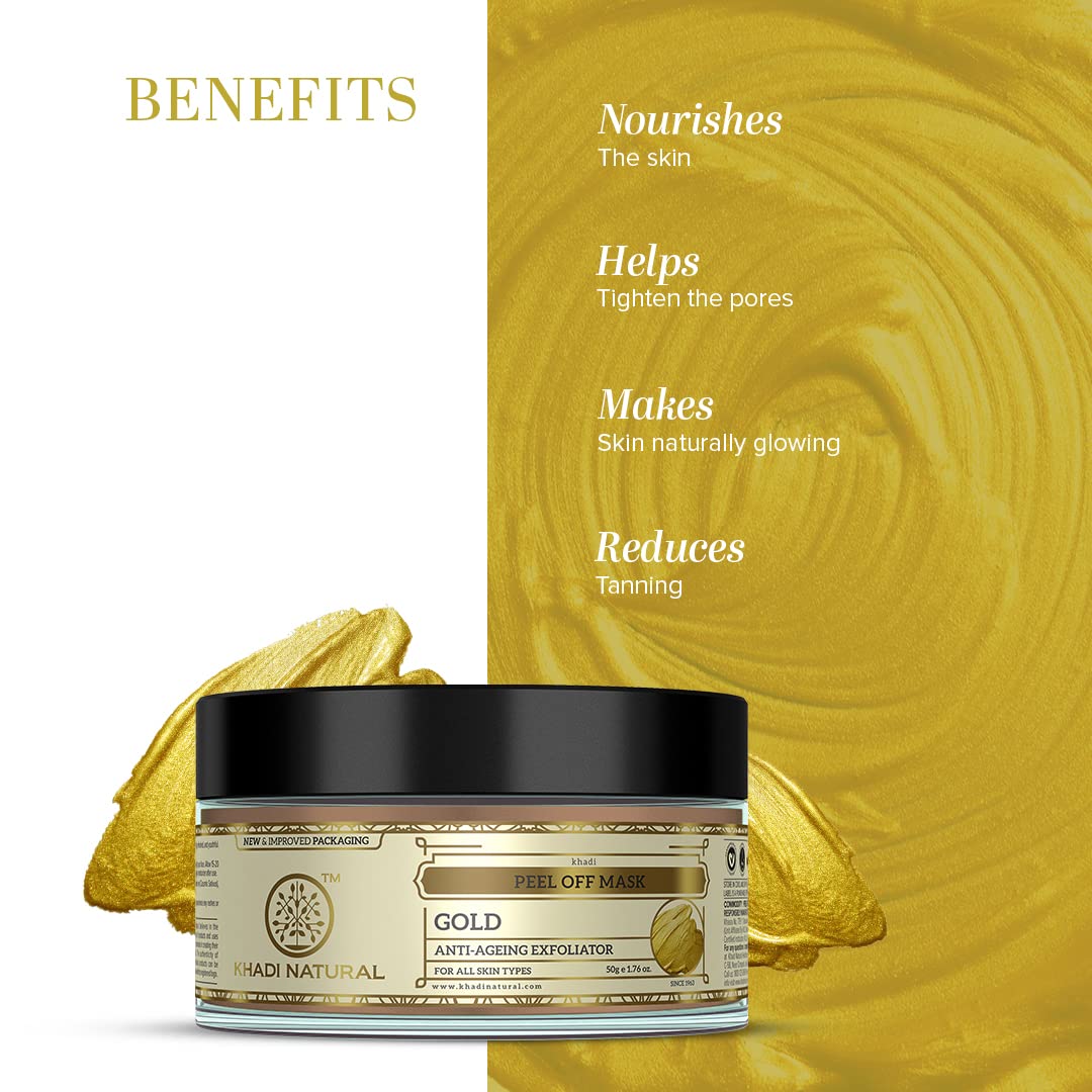 Khadi Natural Ayurvedic Gold Peel Off Mask, 50gm|Enhances natural radiance of skin| Nourishes and hydrates skin| Luxurious blend of pure gold dust extracts| Suitable for All Skin Types