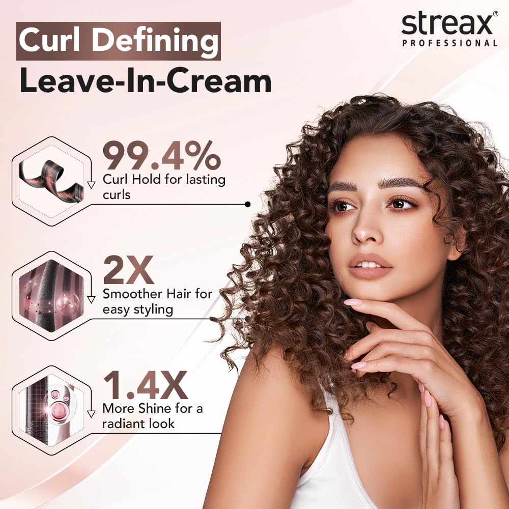 Streax Professional Curl Defining Cream, 150 gm-Leave In Curl Cream for culry hair-Moisturizes, Enhances Natural Curl Definition & Provides Medium Hold to Dry Frizzy, Wavy & Curly Hair