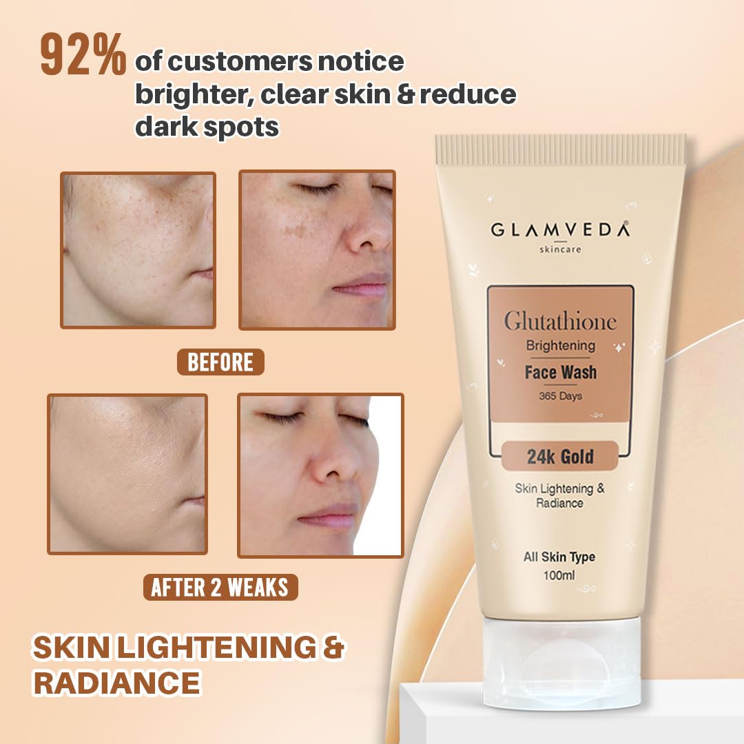 Glamveda Glutathione 24k Gold Face Wash Lightens skin tone (Pack of 2) 200 ml | Enhances Natural Radiance, Glow Booster | For All Skin Types (2)