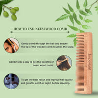 Imperiale Botanique Handmade Neem Wooden Double Teeth Hair Comb for Women & Men | Comb for Hair Growth Hairfall & Dandruff and Frizz Control | All Hair Types Pack of 1