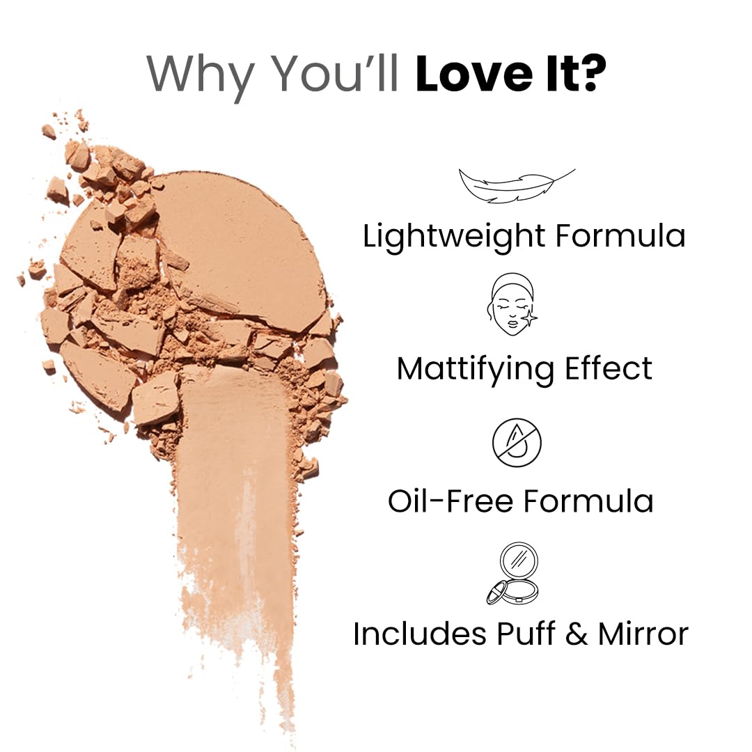 FLiCKA Tomato Compact Powder For Oil-Free, Matte Finish, Lightweight, Lasts up-to 8hrs | Enriched with SPF, Suitable For All Skin Types| 03 Caramel, 9g