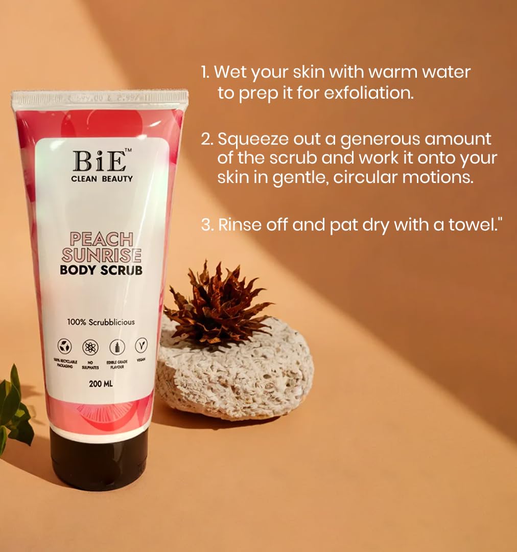 BiE Peach Sunrise Body Scrub | Gentle Exfoliator | Infused with Squalane | Glycerin | Peach Extracts | 200ml