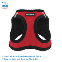 Voyager Step-in Plush Dog Harness  Soft Plush, Step in Vest Harness and Reflective Dog 5 ft Leash Combo with Neoprene Handle for Small and Medium Dogs by Best Pet Supplies -Set (Red Plush), S