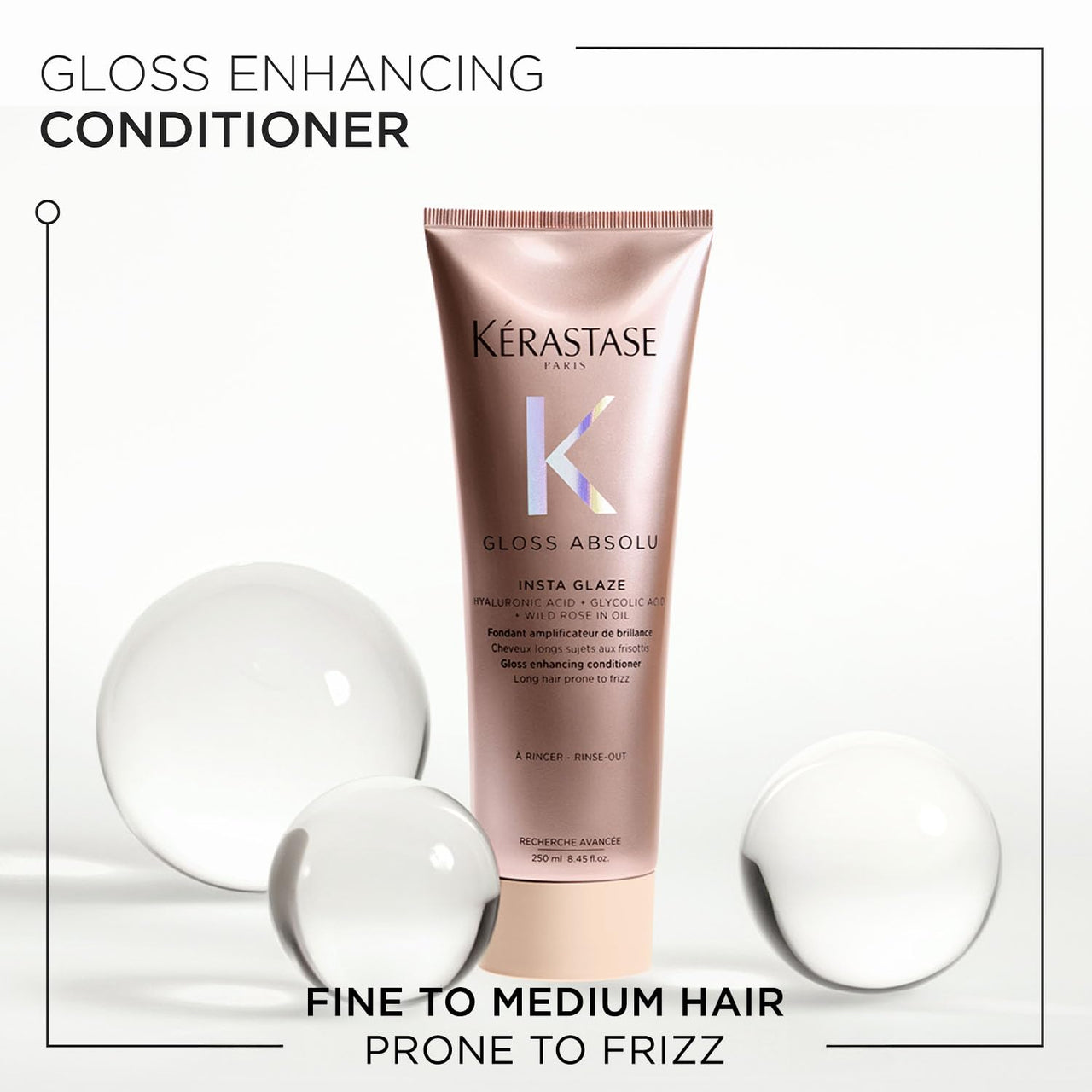 Kérastase Gloss Absolu Anti-Frizz Foaming Conditioner For Bouncy, Glossy Hair | Fine To Medium Hair | 4-Days Anti-Frizz | With Hyaluronic & Glycolic Acid, Wild Rose-In-Oil | 250ml