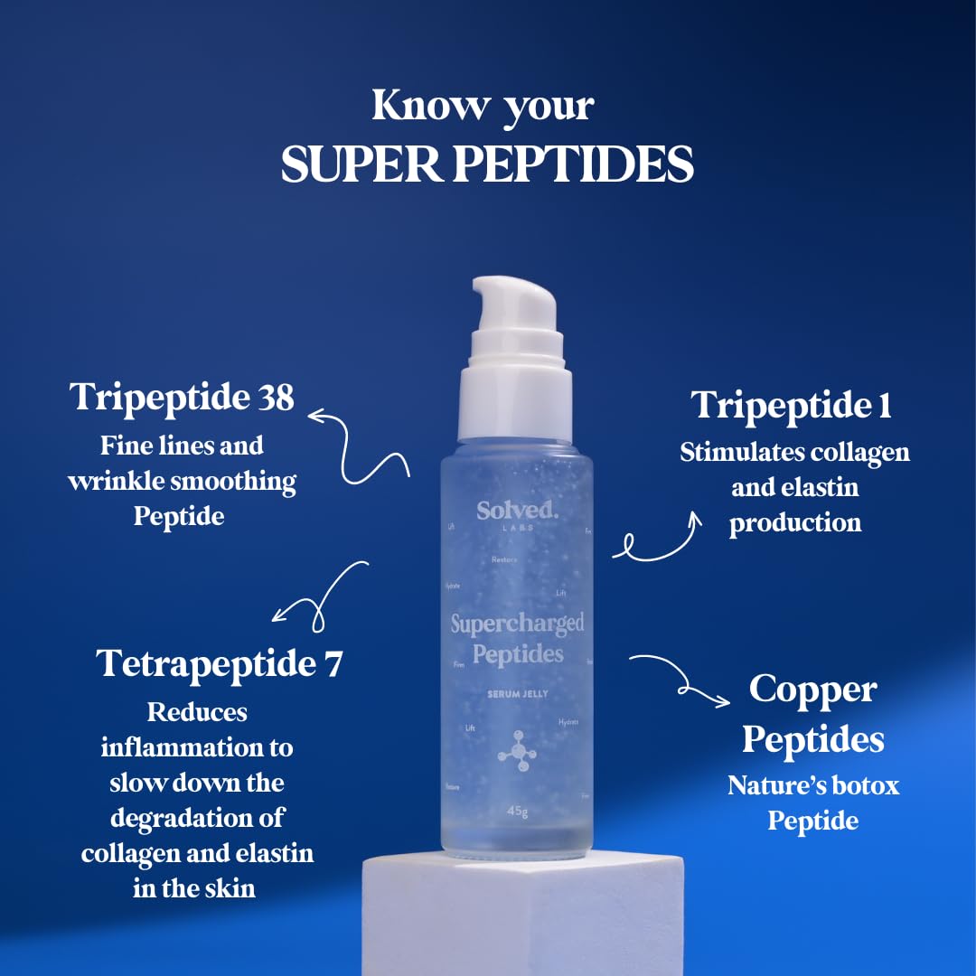Solved Labs Supercharged Peptides Serum - 1% Copper Peptides, 5% Peptides, 2% Niacinamide & Cristal Hyaluronic Acid for Hydration, Anti-Aging, Radiance, Smooths Fine Lines & Evens Skin Tone – 45 ml