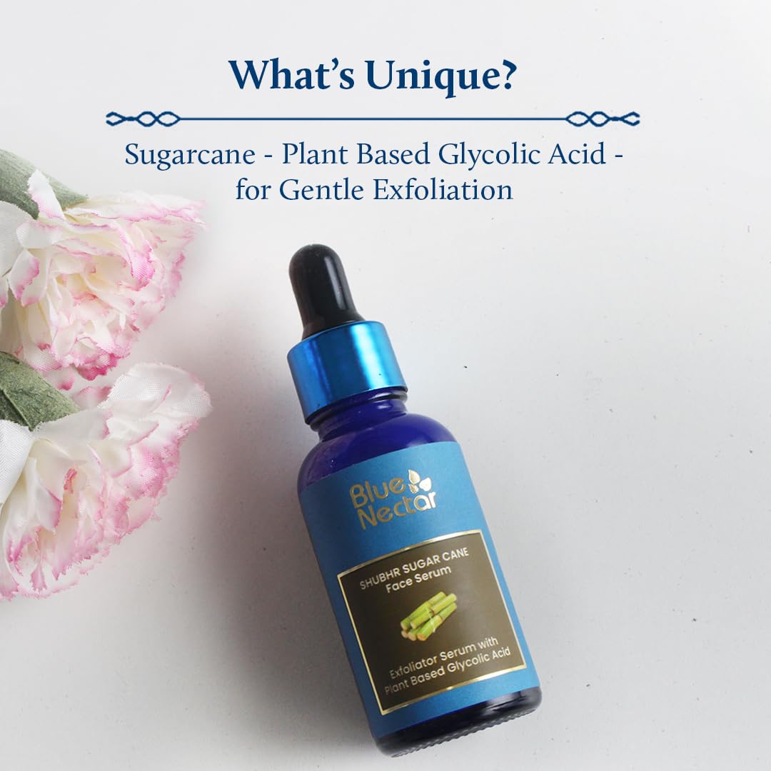 Blue Nectar AHA Exfoliator for Face with Plant Based Glycolic Acid from Sugarcane for Deep Exfoliation | AHA Peeling Solution Exfoliating Face Serum for Blackheads & Tan Removal |10 Min Facial Exfoliation (14 Herbs,30ml)