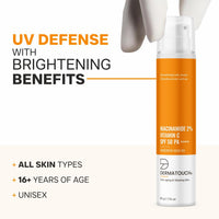 DERMATOUCH Niacinamide 2% Vitamin C Sunscreen for glowing skin | SPF 50+ PA ++++ | Quick Absorbing | Zero White Cast | 50g