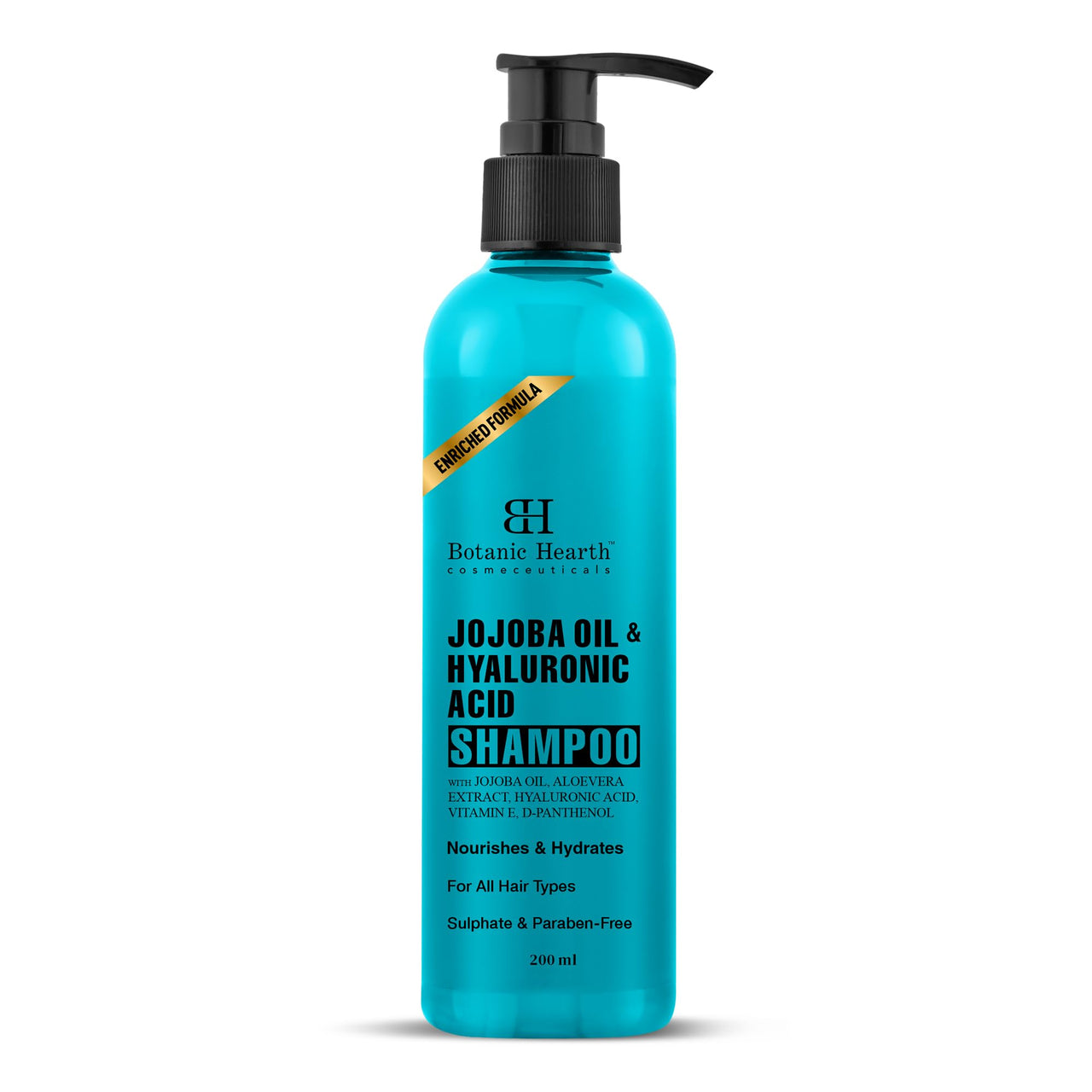 Botanic Hearth Jojoba & Hyaluronic Acid Shampoo with 100% Pure Jojoba Oil & Aloe Extracts | Hydrates Hair & Adds Shine | For Dry & Dehydrated Hair | Shampoo for Women and Men | Sulphate & Paraben Free | 200 ml