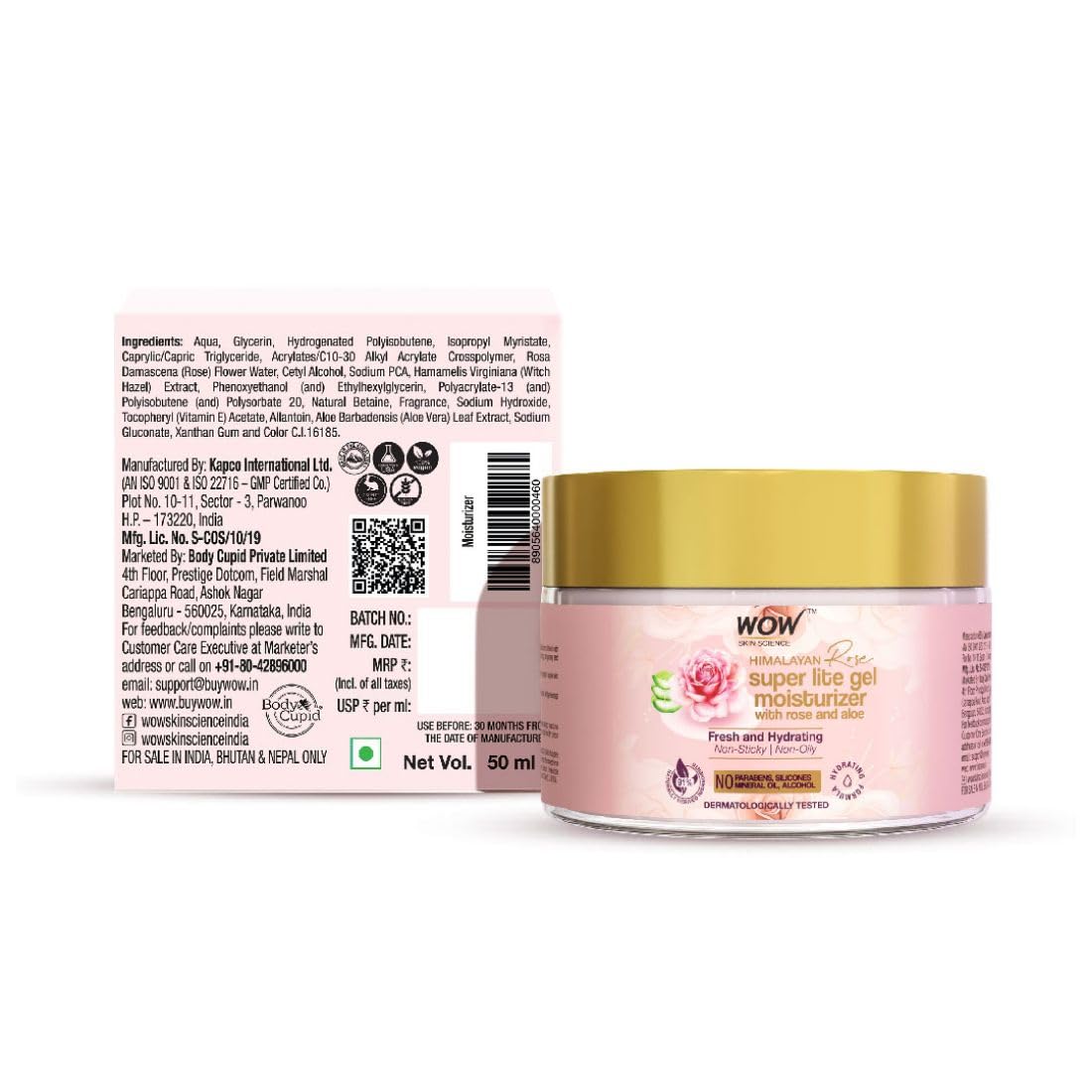 WOW Skin Science Super Light Rose Aloe Gel Moisturizer | Instant Hydration | Non-Sticky & Oil-Free | Quick Absorbing | Suitable for all Skin Types | 50 ml