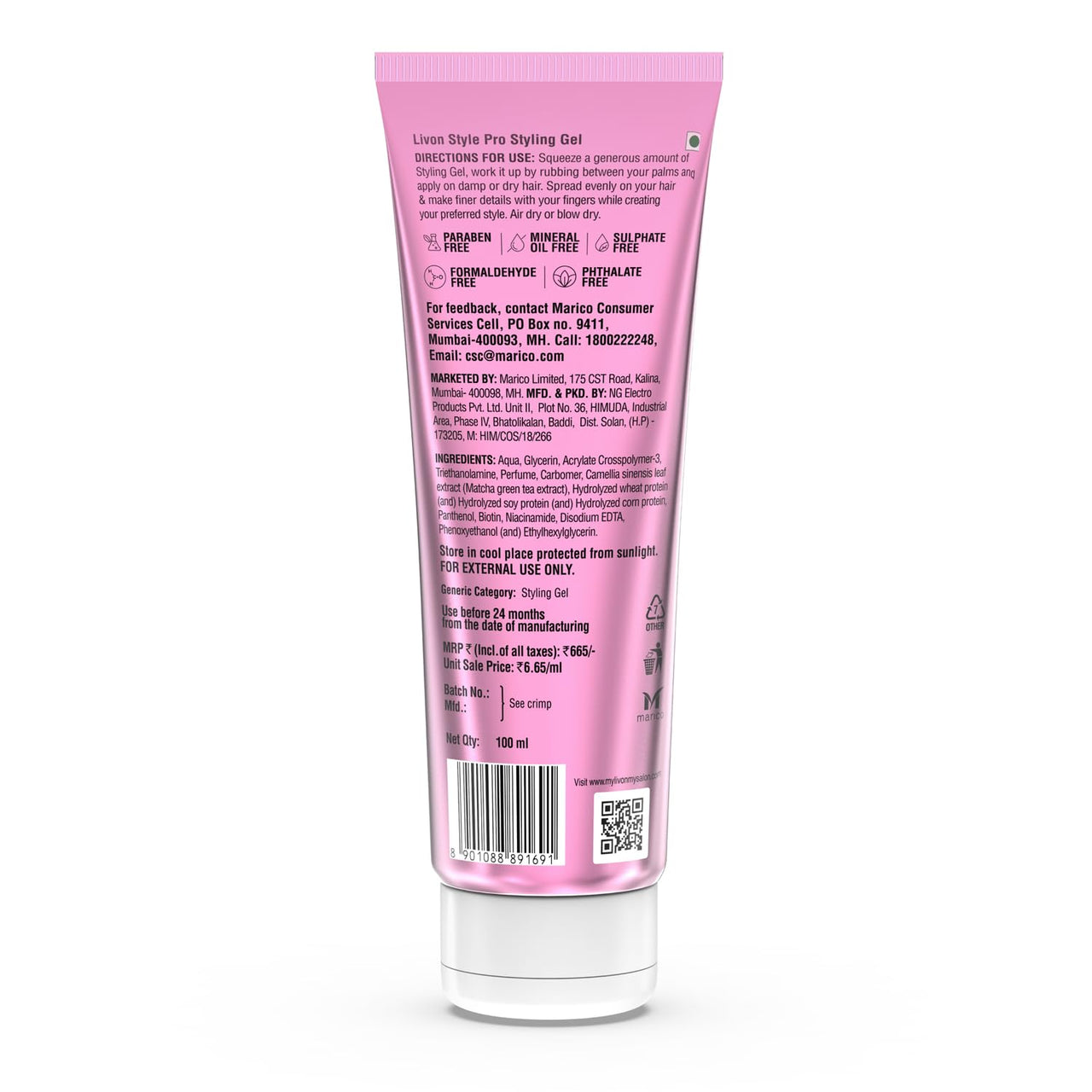 Livon Style Pro Hair Styling Gel for Women and Men | 24-Hour Hold | With Matcha and Proteins | All Hair Types | 100 ml