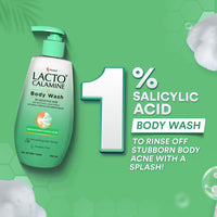 Lacto Calamine 1% Salicylic Acid Body Wash | 250ml | For Body Acne, Back Acne, Rough & Bumpy Skin |Cica, Aloe Vera, Turmeric & Natural Scrub Beads | Paraben Free | Body Wash Shower Gel For Men & Women