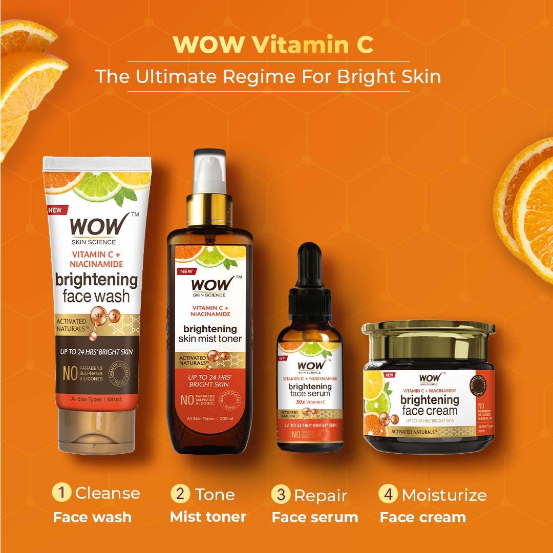 WOW Skin Science Brightening Vitamin C & Niacinamide Face Wash | For Brighter Glow | Paraben & Sulphates Free | Face Wash for Women & Men | 100 ml
