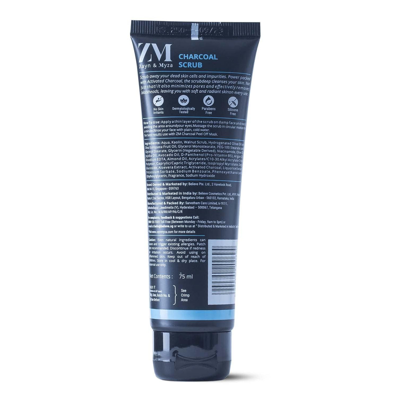 ZM Zayn & Myza Charcoal Face Scrub for Men & Women | Removes Blackheads & Impurities (75 ml)