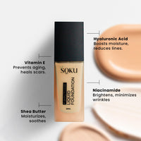 SOKU Fidelity Forever Liquid Buildable Coverage Foundation | With Shea Butter & Vitamin E | For All Skin Types | Satin Finish, Long-Lasting with a Silky Texture (Biskotti-06) - 30ml