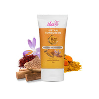 Iba Ubtan Sunscreen SPF 50 PA++++ with Turmeric, Saffron, Sandalwood – 50g | For UVA & UVB Protection | For All Skin Types