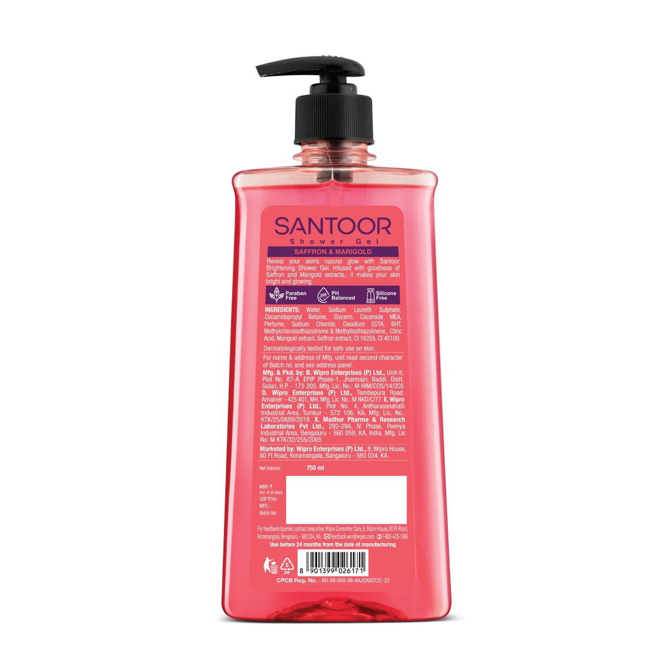 Santoor Brightening Shower Gel 750ml With Natural Saffron & Marigold Extracts| For Men & Women| For Glowing Skin| Suitable For All Skin Types| No Parabens| No Silicones