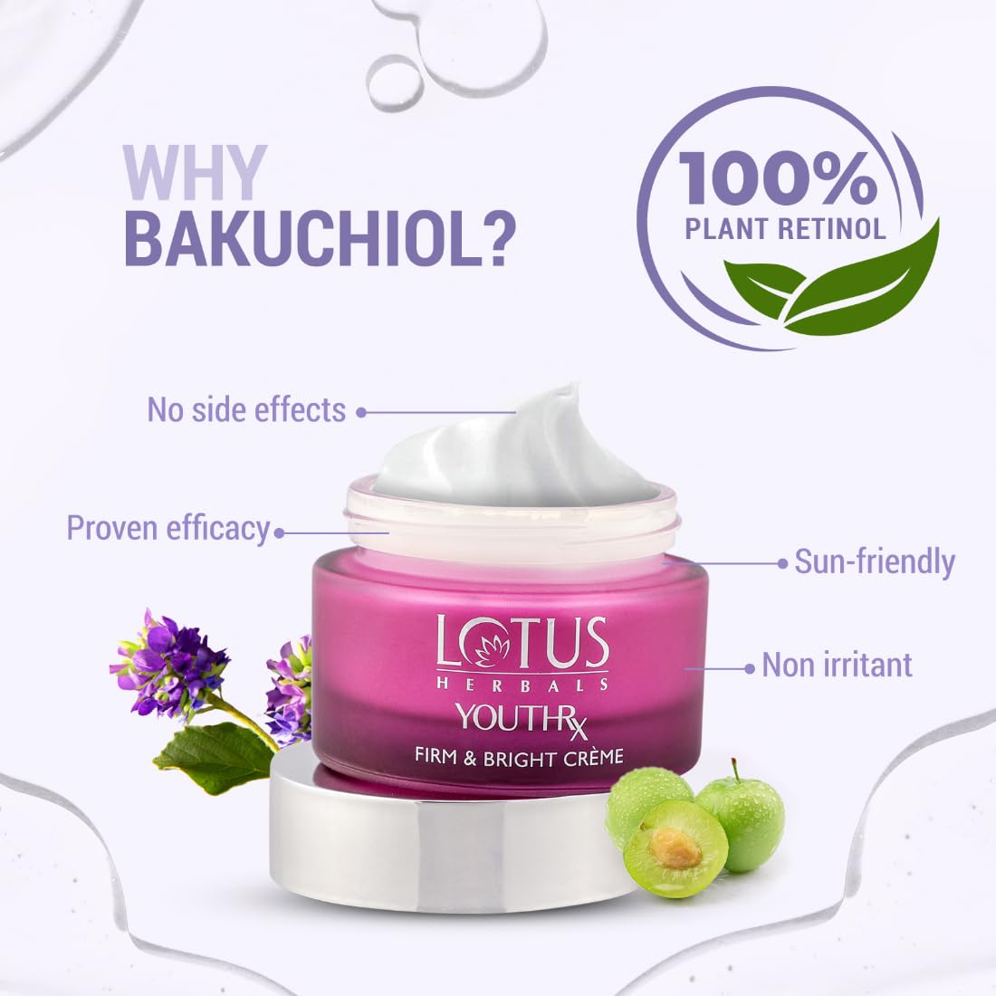 Lotus Herbals YouthRx Firm & Bright Cream | SPF 20 | PA+++ | Bakuchiol Retinol & Vitamin C | Anti Ageing & Brightening | 50g x Pack of 2