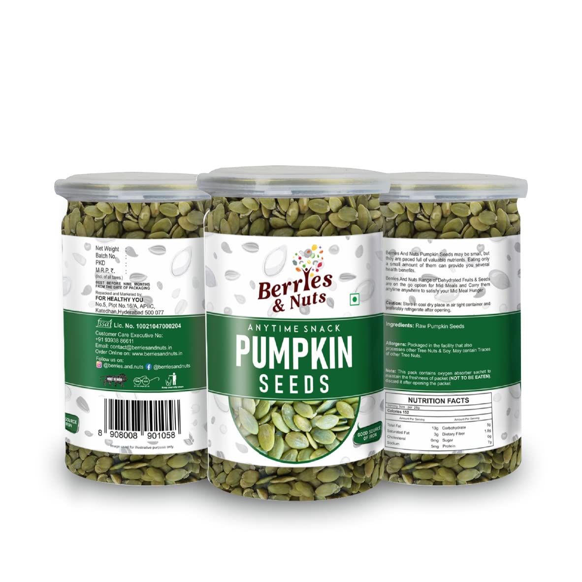 Berries And Nuts Pumpkin Seeds & Sunflower Seeds Combo | Pumpkin 200 Grams & Sunflower 200 Grams