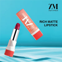 ZM Zayn & Myza Rich Matte Lipstick, Smooth and Light Weight, Intense Color in one Swipe, High Pigmentation Bullet Lip Stick Enriched with Argan oil, Murumuru and Shea Butter, 4.2 g (Cheer Leader)