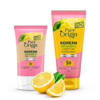 Pure Origin Korean Vitamin C Bright Boosting Light Gel Sunscreen 50 PA++++ & Bright Boosting BB+ Cream Combo | Light Gel Texture sunscreen, No White Cast | Non Irritant | for sun protection | Brighter and Glowing skin | For women and men | For all skin ty