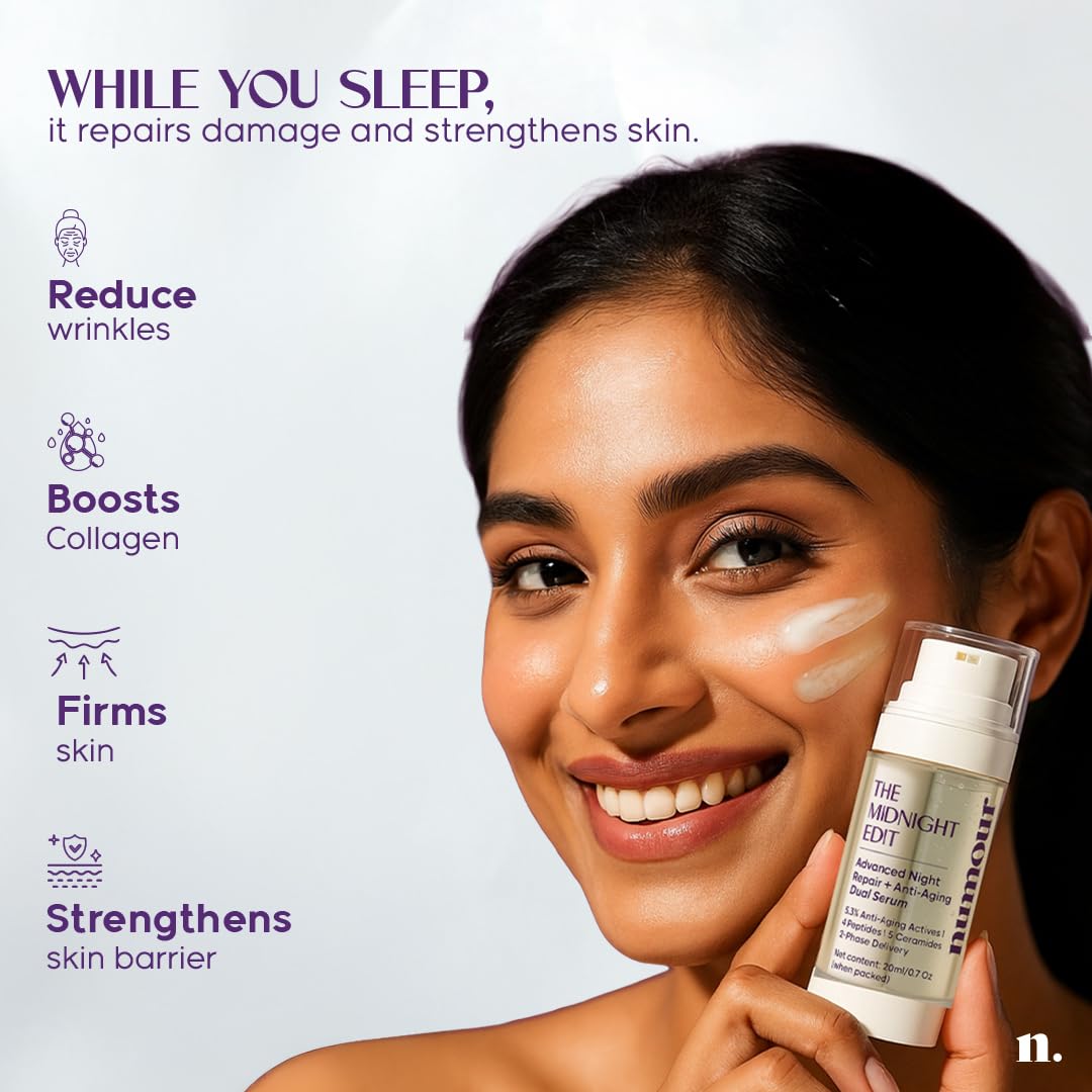 Numour Beginner Friendly Retinol Serum | Irritation Free | 0.3% encapsulated Retinol+4 Peptides+5 Ceramides | For Fine Lines & Wrinkles | Dermat Tested, Safe for Sensitive Skin |Face serum for Men & Women | The Midnight Edit Dual Anti-Aging Serum 20ml