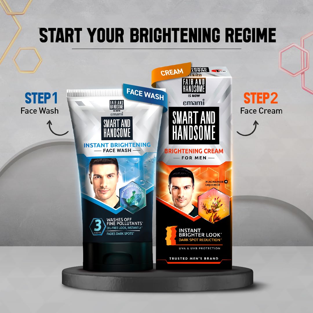 Smart And Handsome Instant Brightening Face Wash |Washes off Fine Pollutants*|Fades Dark Spots | Oil-Free Look, Instantly | Power of Niacinamide and Menthol | 150g