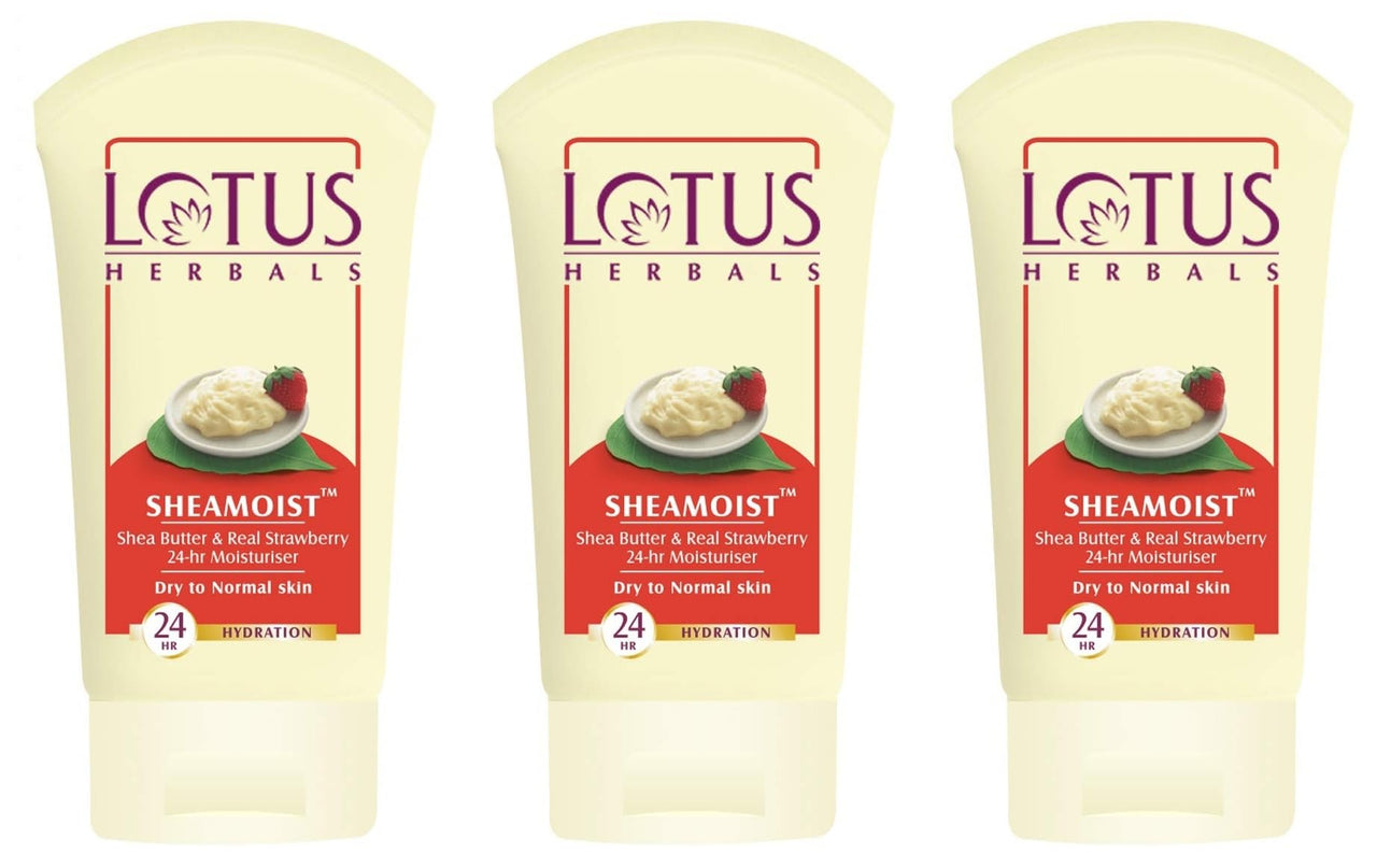 Lotus Herbals Shea Butter and Real Strawberry 24 Hour Moisturiser Cream (60g) x Pack of 3