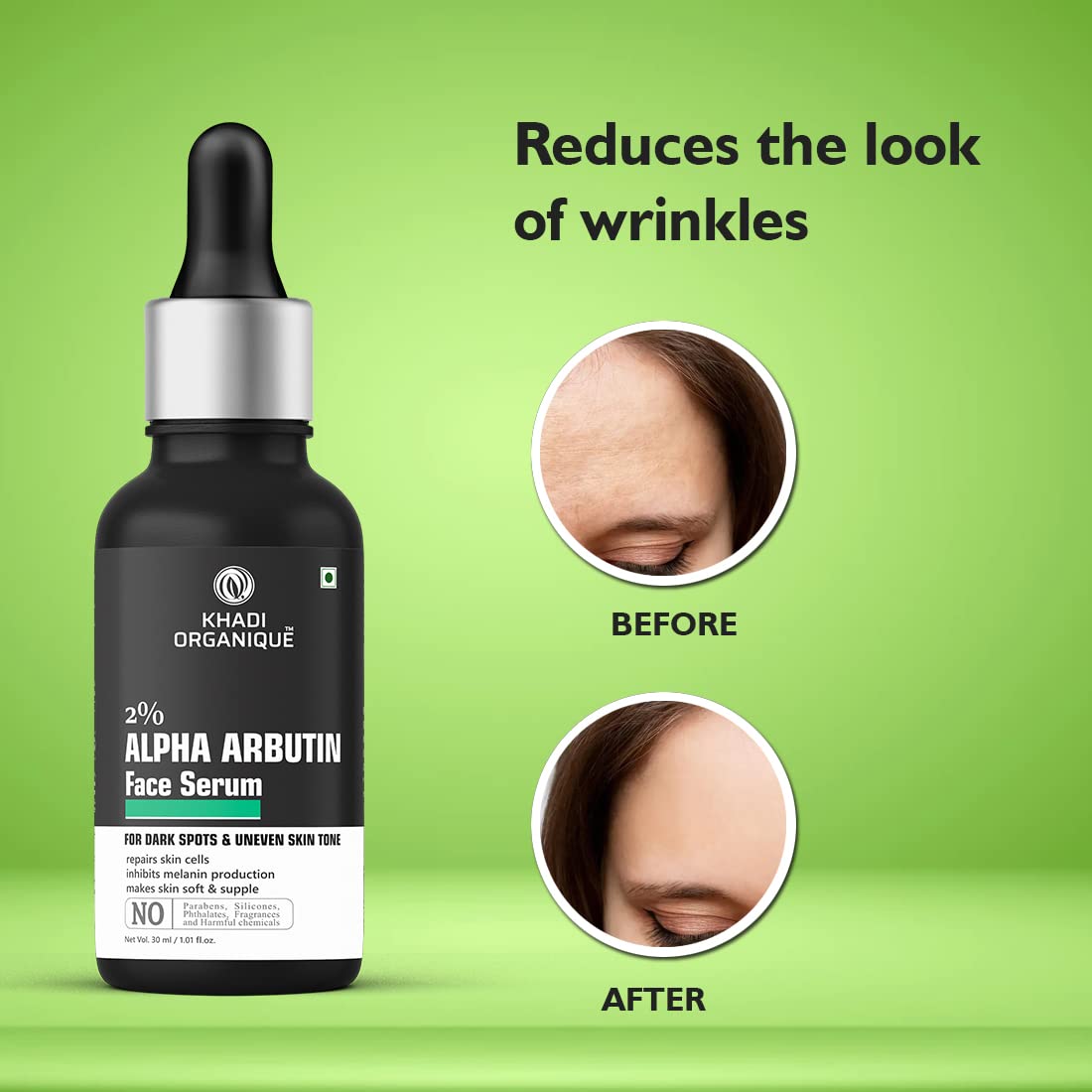 Khadi Organique Alpha Arbutin 2% + Hyaluronic Acid 1% Face Serum for Pigmentation & Dark Spots, Anti-pigmentation, Blemishes, Acne Marks & Tanning For Men & Women, 30Ml