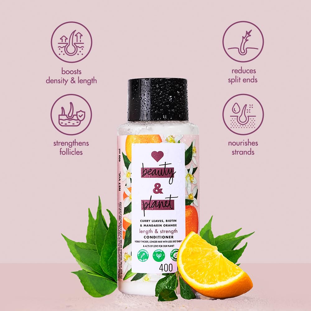 Love Beauty & Planet Curry Leaves, Biotin & Mandarin Natural Conditioner For Split-End Free For All Long Hair|No Sulfates,No Paraben|200Ml,1 Count