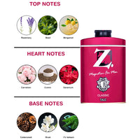 Z magnetism for men Z Magnetism Classic Deodorizing Talcum Powder for Men | Signature Woody & Musky Fragrance | Fights Body Odor & Ensures Long Lasting Freshness | Suitable for All Skin Types - 250g