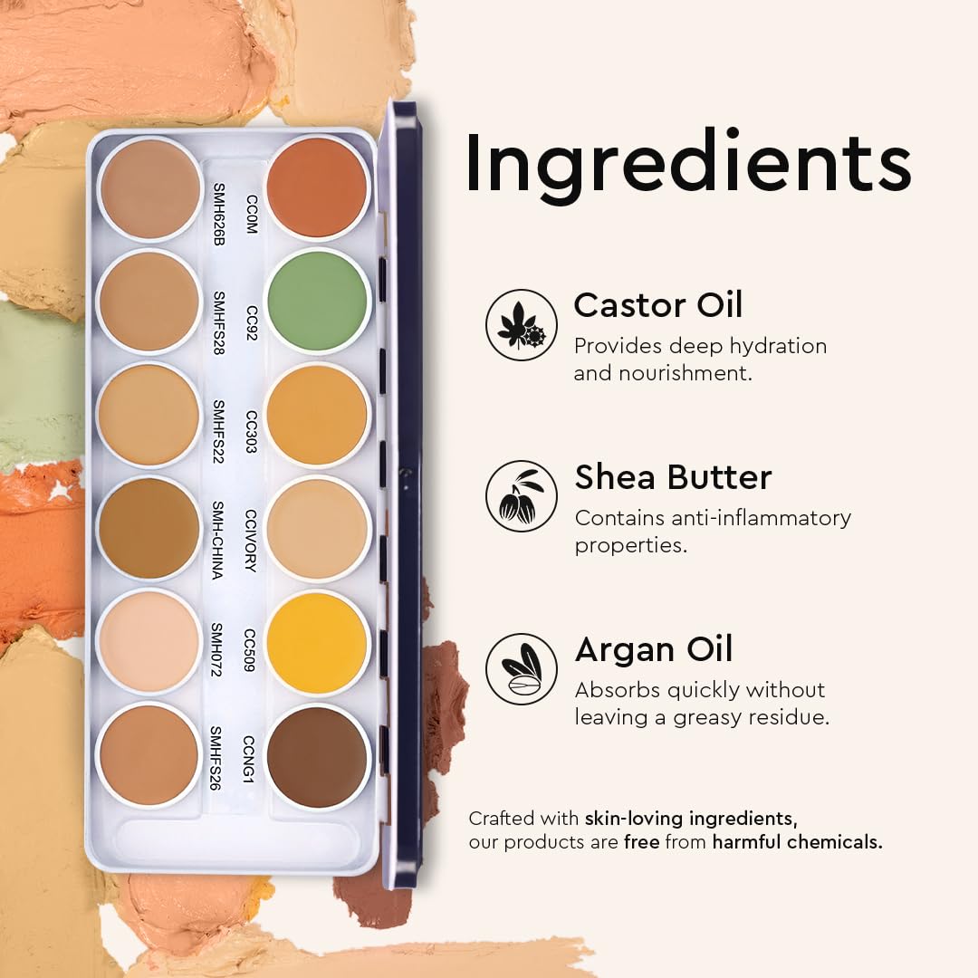 C2P Pro Supraemeshield Must Have 12-in-1 Concealer Color Corrector Palette | Cream-Based Foundation & Contour | Neutralizes Redness, Dark Circles & Blemishes | Buildable Coverage, Ideal for Dry Skin | 42g