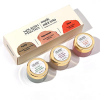 Nourish Mantra mask Mini Trio Face Care Kit | Holy Basil & Neem Vardaan Mud Mask, Exotic Black Turmeric Mud mask, Orange & Saffron Avanda Glow | for Rejuvenated & Glowing Skin (12g each)