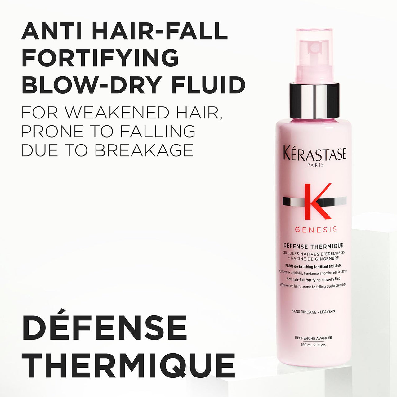 Kérastase Genesis Thermique Blow Dry Primer 150ml | Heat Protectant Spray for Weak Hair | Anti-Breakage, Detangles & Hydrates | Infused with Ginger Root & Edelweiss Native Cells