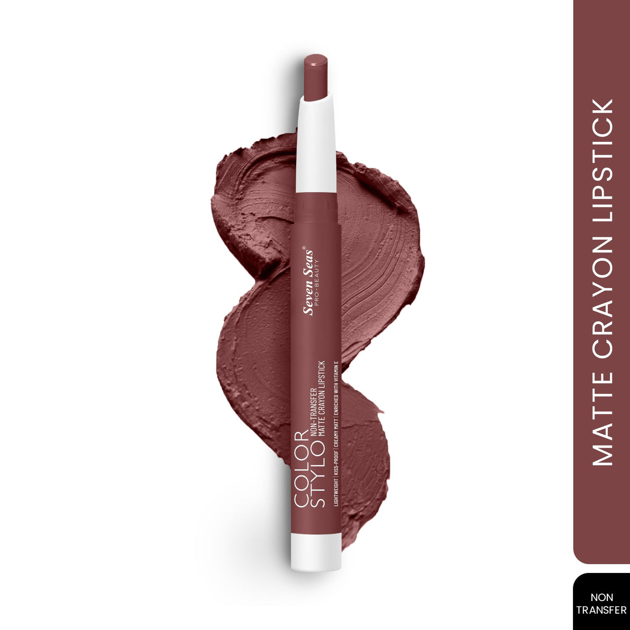 Seven Seas Color Stylo Non Transfer Matte Lipstick | Matte Finish Lip Crayon | Waterproof | Long Lasting | Lasts Up to 24 hours (Caramel Brown)