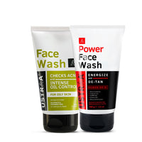 Ustraa Face Wash - Oily Skin - 100g | With Basil & Key Lime | Checks Acne & Blackheads & Power Face Wash - 100g - Energize & De-Tan | Dermatologically Tested | Effective Tan Removal