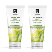 NutriGlow 8% AHA BHA Spot Correction Daily Face Wash, Gentle Exfoliating Formula with Cucumber, Glycolic Acid, All Skin Types For Men And Women (100ml) Pack of 2