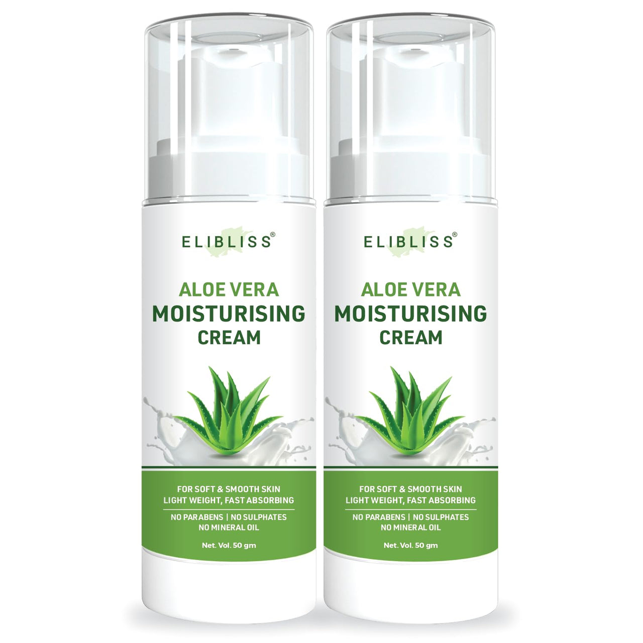 Elibliss Aloe Vera Moisturising Cream for Soft and Smooth Skin, Set of 2, 50gm