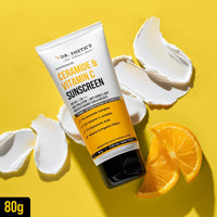 Dr. Sheth's Ceramide & Vitamin C Sunscreen | SPF 50+ Pa+++ | In-Vivo Tested | For Bright Skin & Healthy Glow | Non-Greasy, Quick-Absorbing, No White Cast | UVA/B & Bluelight Protection | For Men & Women | For All Skin Type | 80 g
