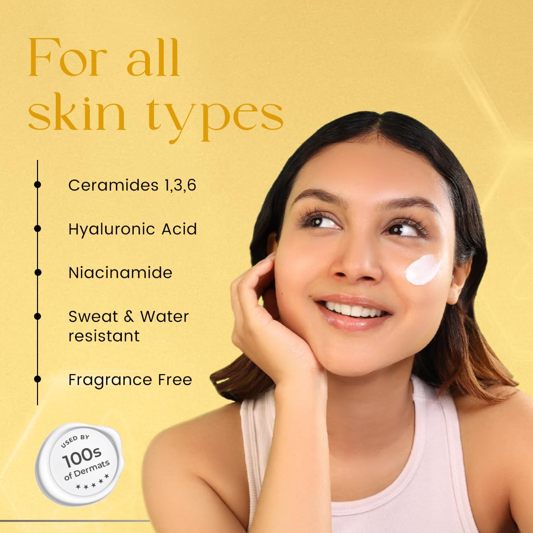 Care Addict Encapsulated Sunscreen SPF 50 For Dry Skin With Pa++++ | Broad Spectrum UV A, UV B & Blue Light Protection | Contains Ceramides & Hyaluronic Acid | No White Cast | For All Skin Type | 50G