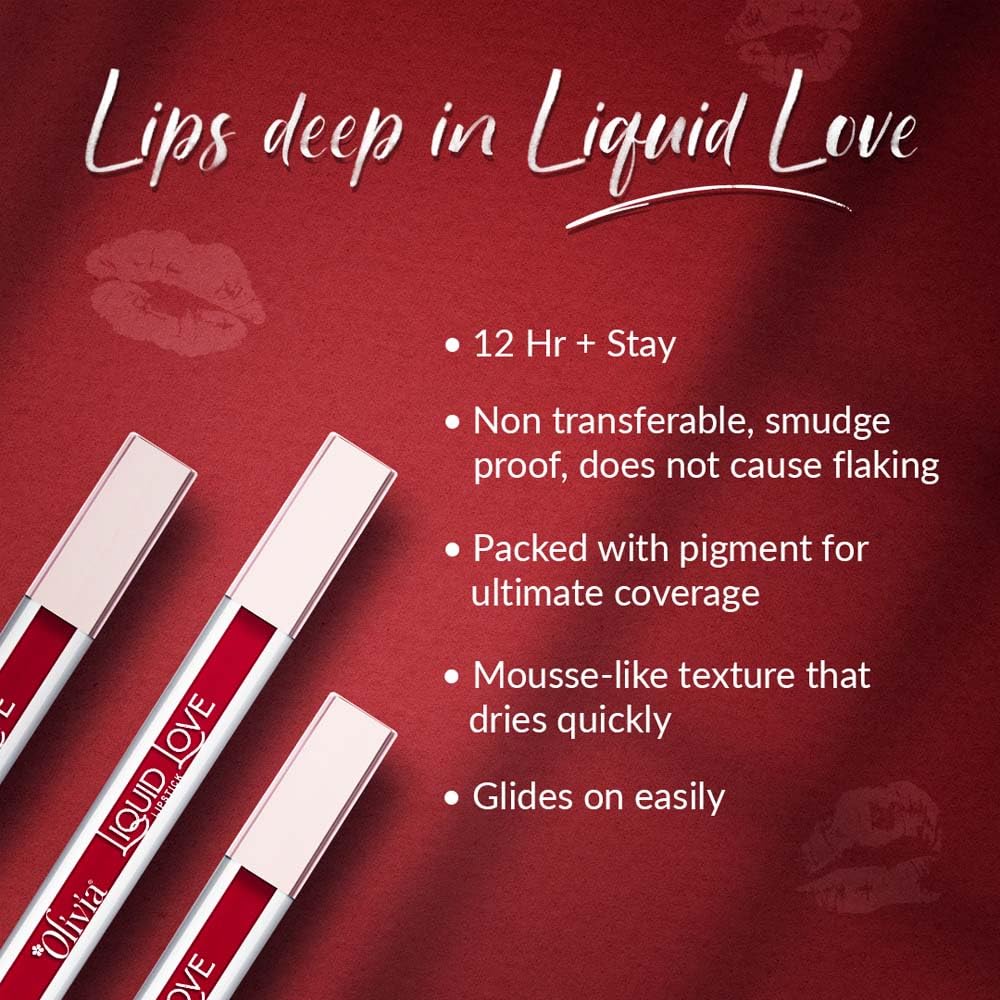 Oliva Liquid Lipstick, 12HR Long-lasting Matte Lipstick, Non Transfer, High Coverage, Water & Smudge Proof, Light Weight & Cruelty-Free - 2ml (Chilli Pepper 3)