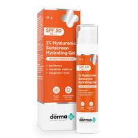 The Derma Co 1% Hyaluronic Sunscreen Hydrating Gel SPF 50 PA++++ | For Dry, Sensitive Skin | Lightweight Texture | No White Cast | UVA/UVB, Broad Spectrum Protection & Blue Light Protection | Non- Comedogenic | Clinically Tested - (In -Vivo) | Tan Protect
